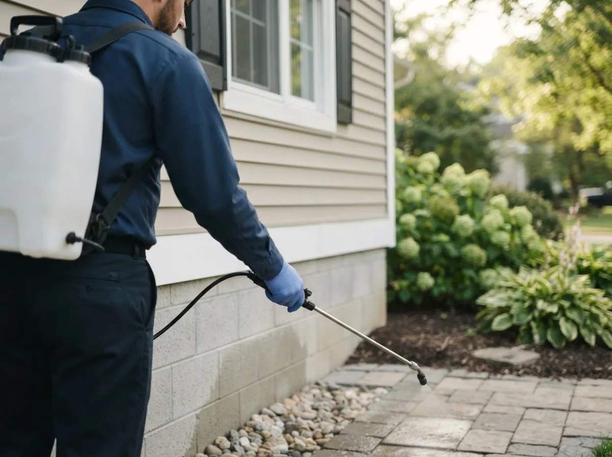 Pest control technician inspecting a home in Pierson, IA